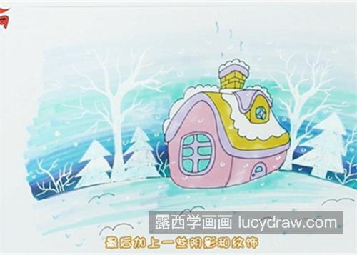 可爱版冬日美景的简笔画一步一步教学 彩色版冬日美景简笔画教程