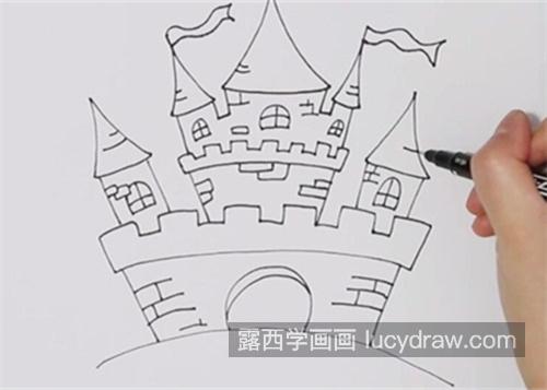 简单又漂亮迪士尼城堡简笔画画法 彩色简单迪士尼城堡简笔画教学