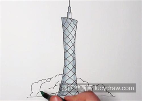 漂亮又简单广州塔的简笔画教学 彩色又漂亮广州塔的简笔画一步一步教程