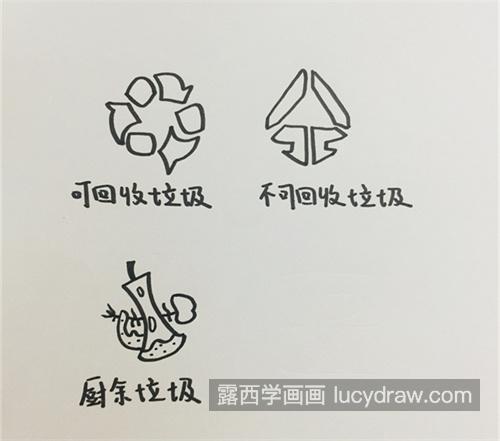 好看垃圾分类标识简笔画带步骤画法 彩色垃圾分类标识简笔画怎么画