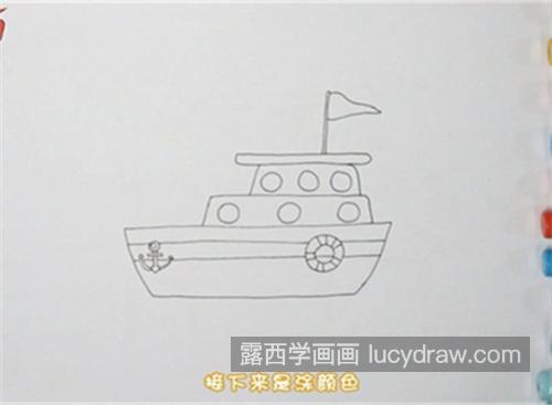 卡通轮船的简笔画图片教学 彩色可爱轮船的简笔画画法