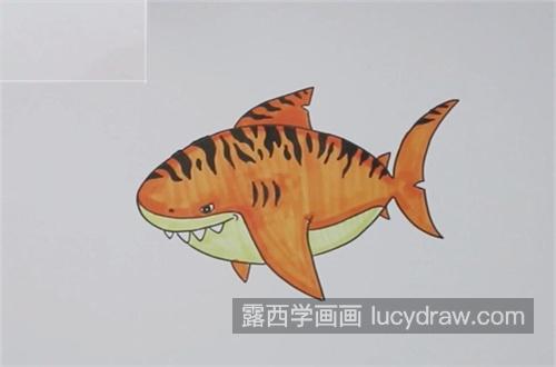 简单虎鲨简笔画带步骤教学 好看又漂亮虎鲨简笔画一步一步画法