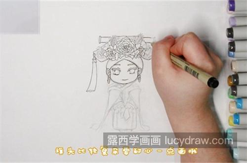 简单q版古风女孩简笔画画法 q版手绘古风女孩 简笔画一步一步教学