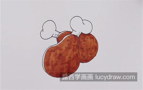 最简单的鸡腿简笔画画法 彩色好看鸡腿简笔画怎么画