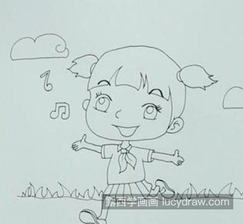 彩色唱歌小女孩简笔画画法教学 简单唱歌小女孩的简笔画怎么画