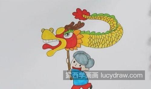 彩色版简单舞龙简笔画教学 简单可爱舞龙简笔画图片大全