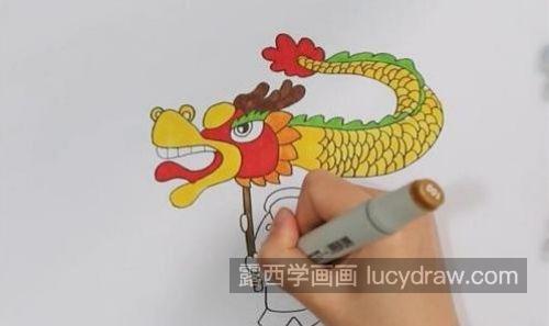 彩色版简单舞龙简笔画教学 简单可爱舞龙简笔画图片大全