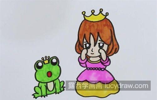 简单青蛙王子和公主简笔画画法 彩色青蛙王子和公主简笔画教程